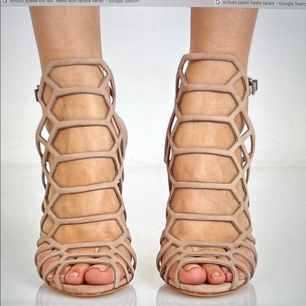 SCHUTZ Tan Stiletto Heels Elegant Strappy Design